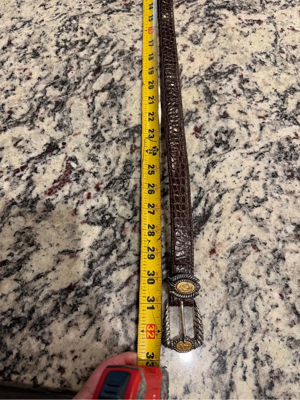 Brighton Brown Croc-Embossed Kids Belt with Silver & Gold Rope Buckle